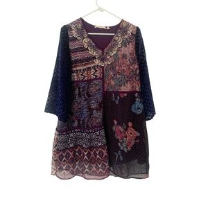 Soft Surroundings XS Bohemian Mixed Media Patchwork All Together Tunic Top